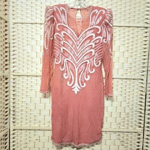 Vintage 90s Scala Beaded Sequin Cocktail Dress 100% Silk Sz M Made In India